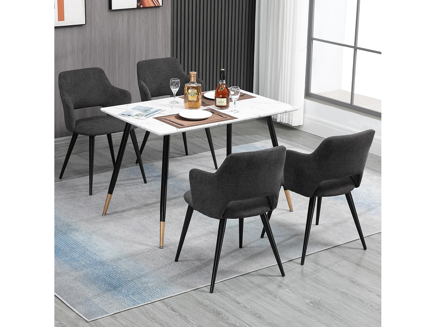 MEUBLES COSY Lot de 2 chaises de salle à manger scandinaves fauteuils avec accoudoirs, assise en tissu rembourrée, pieds en métal noir, Gris