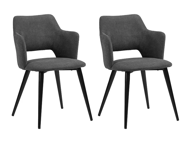 MEUBLES COSY Lot de 2 chaises de salle à manger scandinaves fauteuils avec accoudoirs, assise en tissu rembourrée, pieds en métal noir, Gris