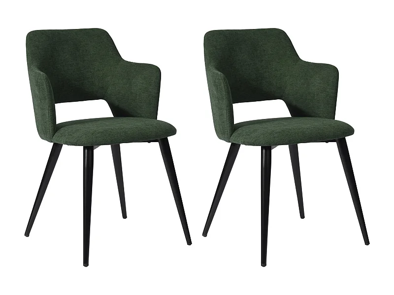 MEUBLES COSY Lot de 2 chaises de salle à manger scandinaves fauteuils avec accoudoirs, assise en tissu rembourrée, pieds en métal noir, Vert