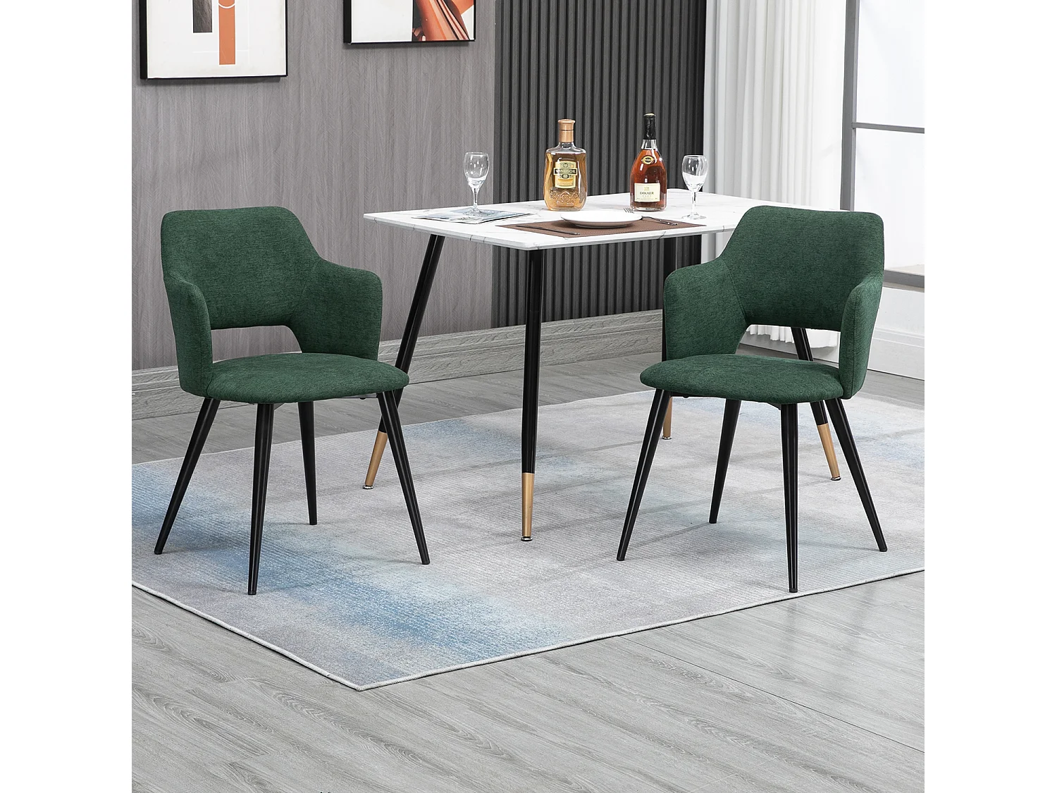 MEUBLES COSY Lot de 2 chaises de salle à manger scandinaves fauteuils avec accoudoirs, assise en tissu rembourrée, pieds en métal noir, Vert