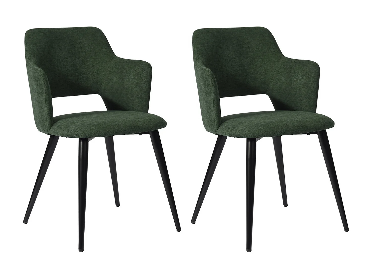 MEUBLES COSY Lot de 2 chaises de salle à manger scandinaves fauteuils avec accoudoirs, assise en tissu rembourrée, pieds en métal noir, Vert