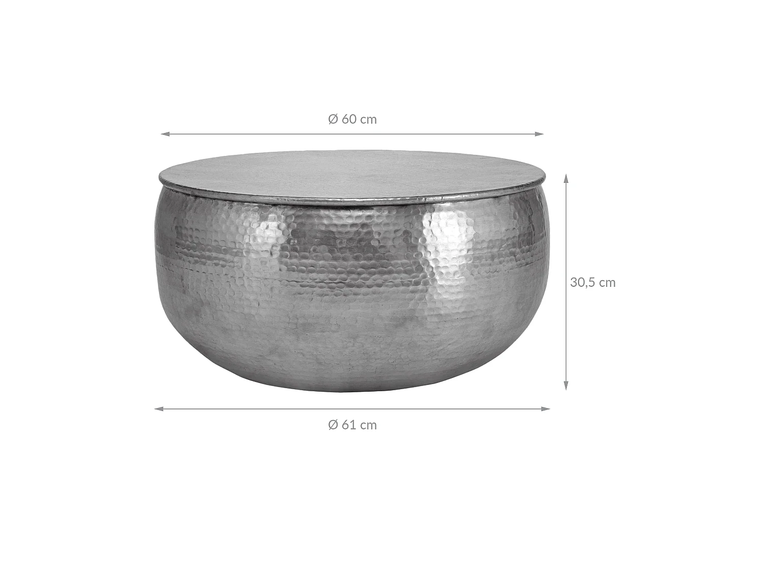 Tavolino in alluminio martellato Ø 60 x 30,5 cm argento WOMO-DESIGN
