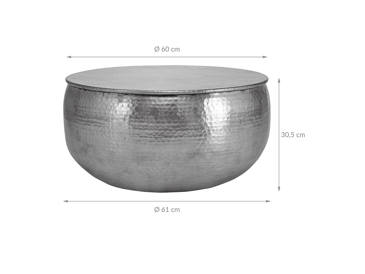 Mesa de centro aluminio martillado Ø 60 x 30,5 cm plata WOMO-DESIGN