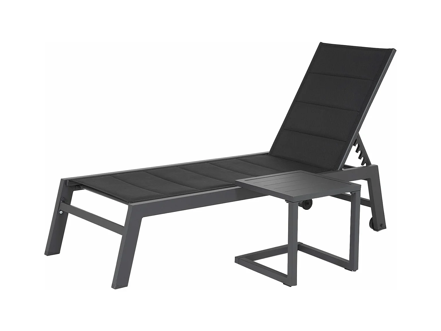 Set bain de soleil et table d'appoint BARBADOS en textilène noir - aluminium gris anthracite - HAPPY GARDEN