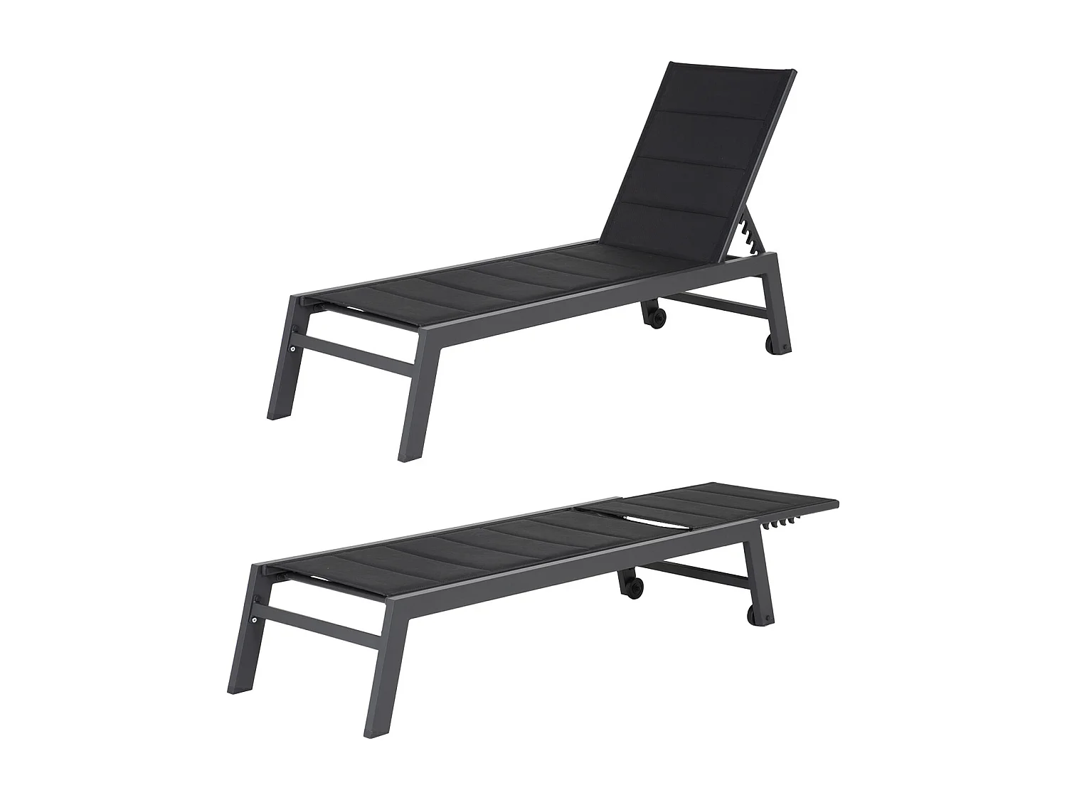 Set bain de soleil et table d'appoint BARBADOS en textilène noir - aluminium gris anthracite - HAPPY GARDEN