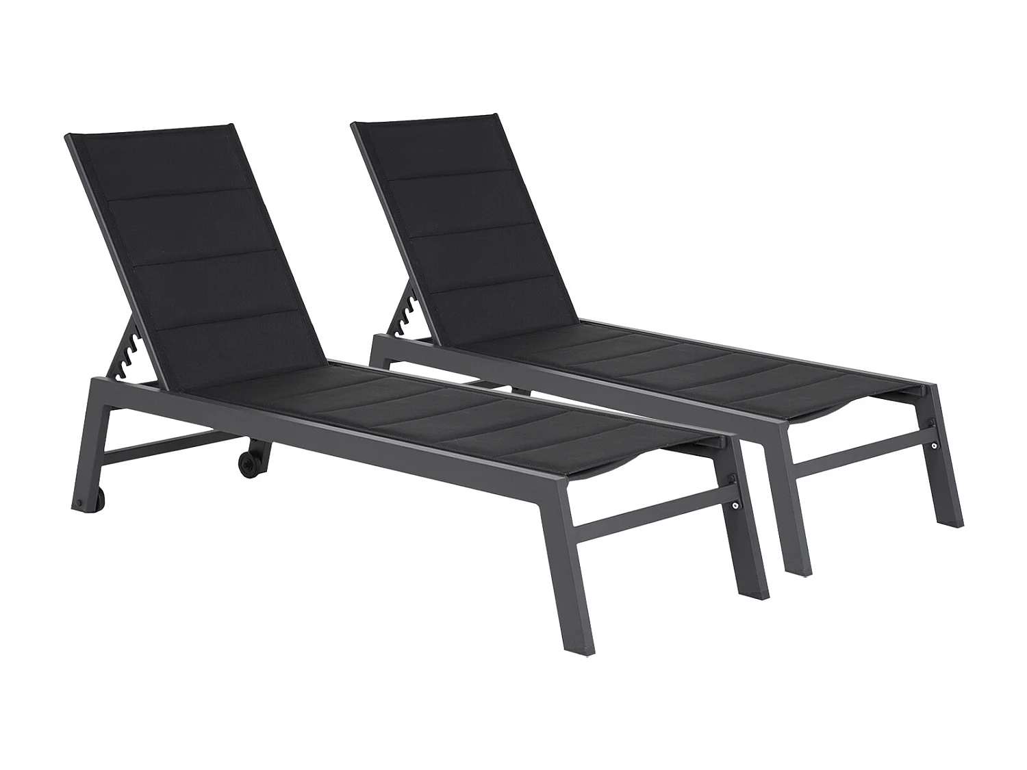 Lot de 2 bains de soleil BARBADOS en textilène noir - aluminium gris anthracite - HAPPY GARDEN