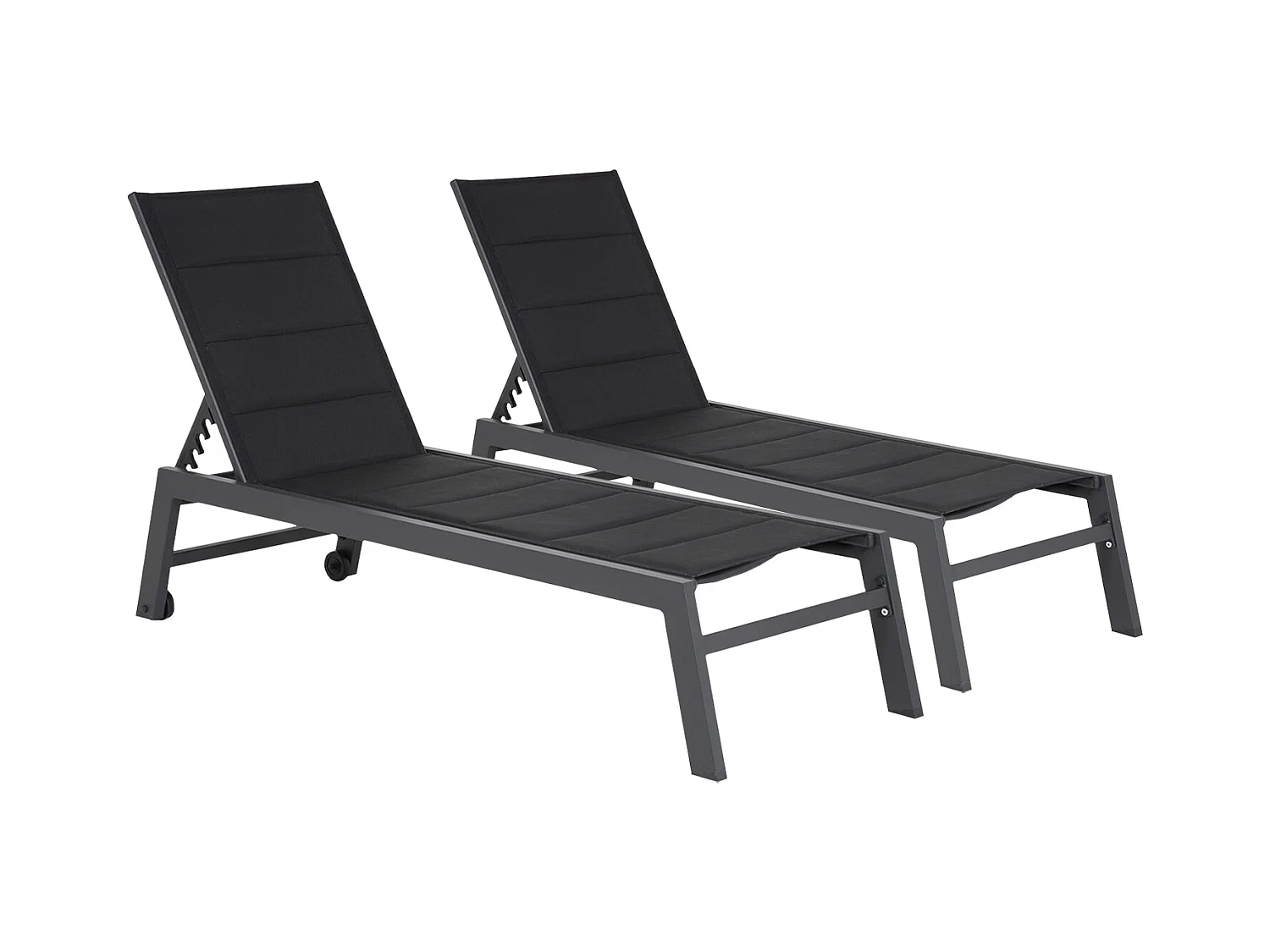 Lot de 2 bains de soleil BARBADOS en textilène noir - aluminium gris anthracite - HAPPY GARDEN