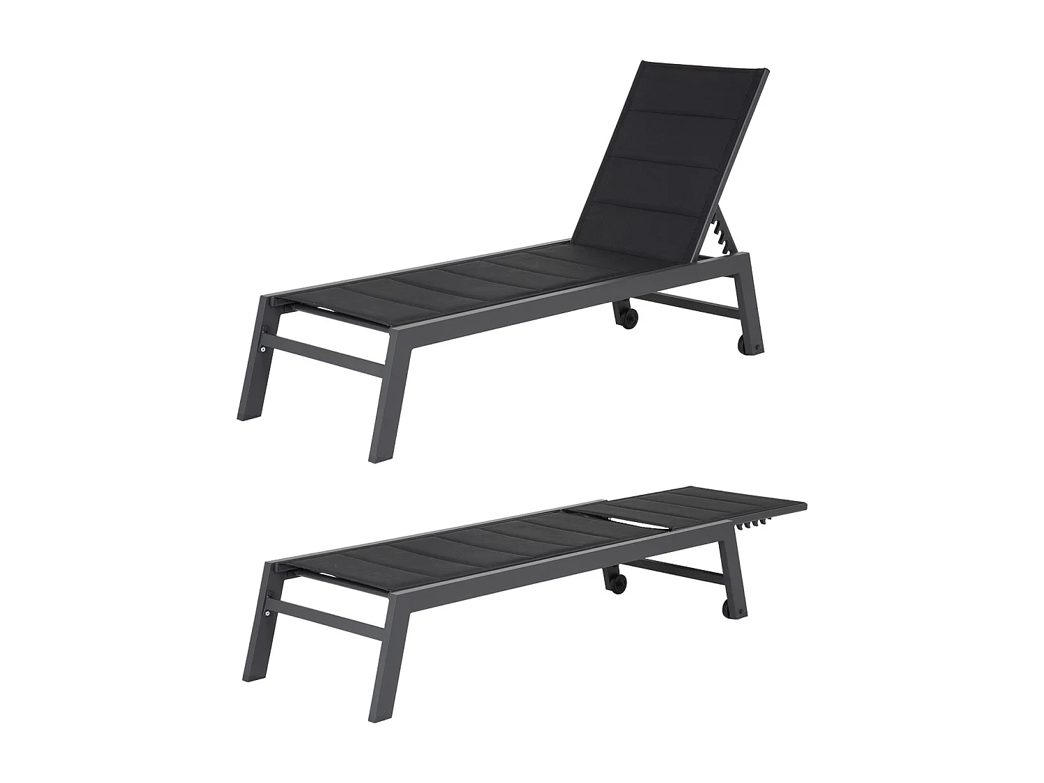 Lote de 2 tumbonas BARBADOS en textileno color negro aluminio gris antracita