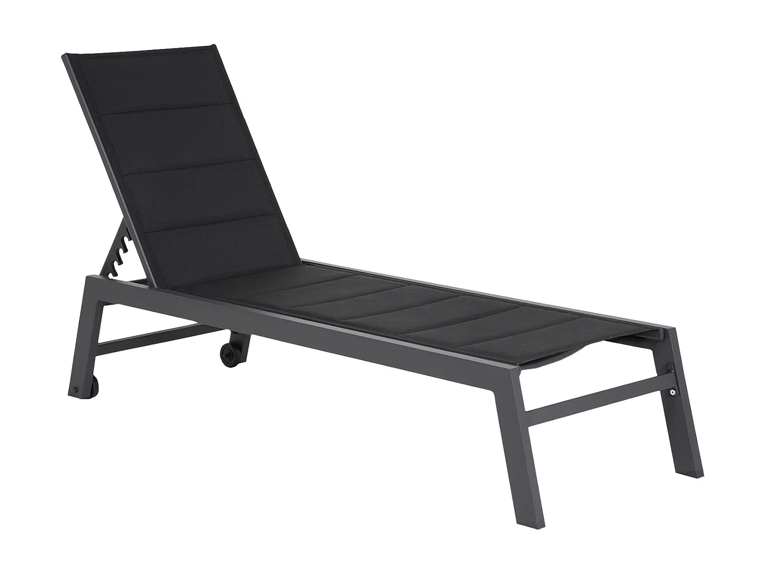 Lot de 2 bains de soleil BARBADOS en textilène noir - aluminium gris anthracite - HAPPY GARDEN