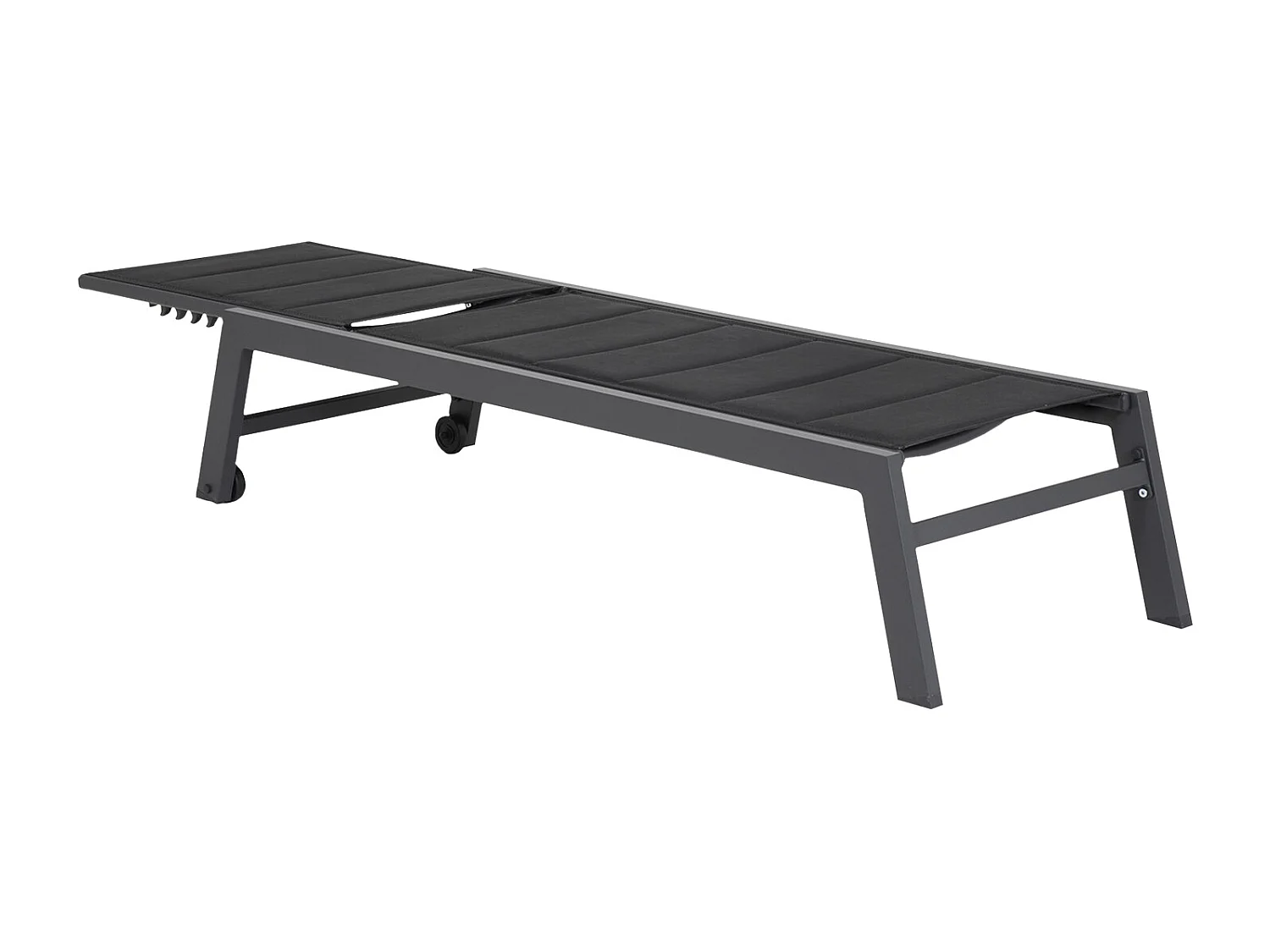 Lot de 2 bains de soleil BARBADOS en textilène noir - aluminium gris anthracite - HAPPY GARDEN
