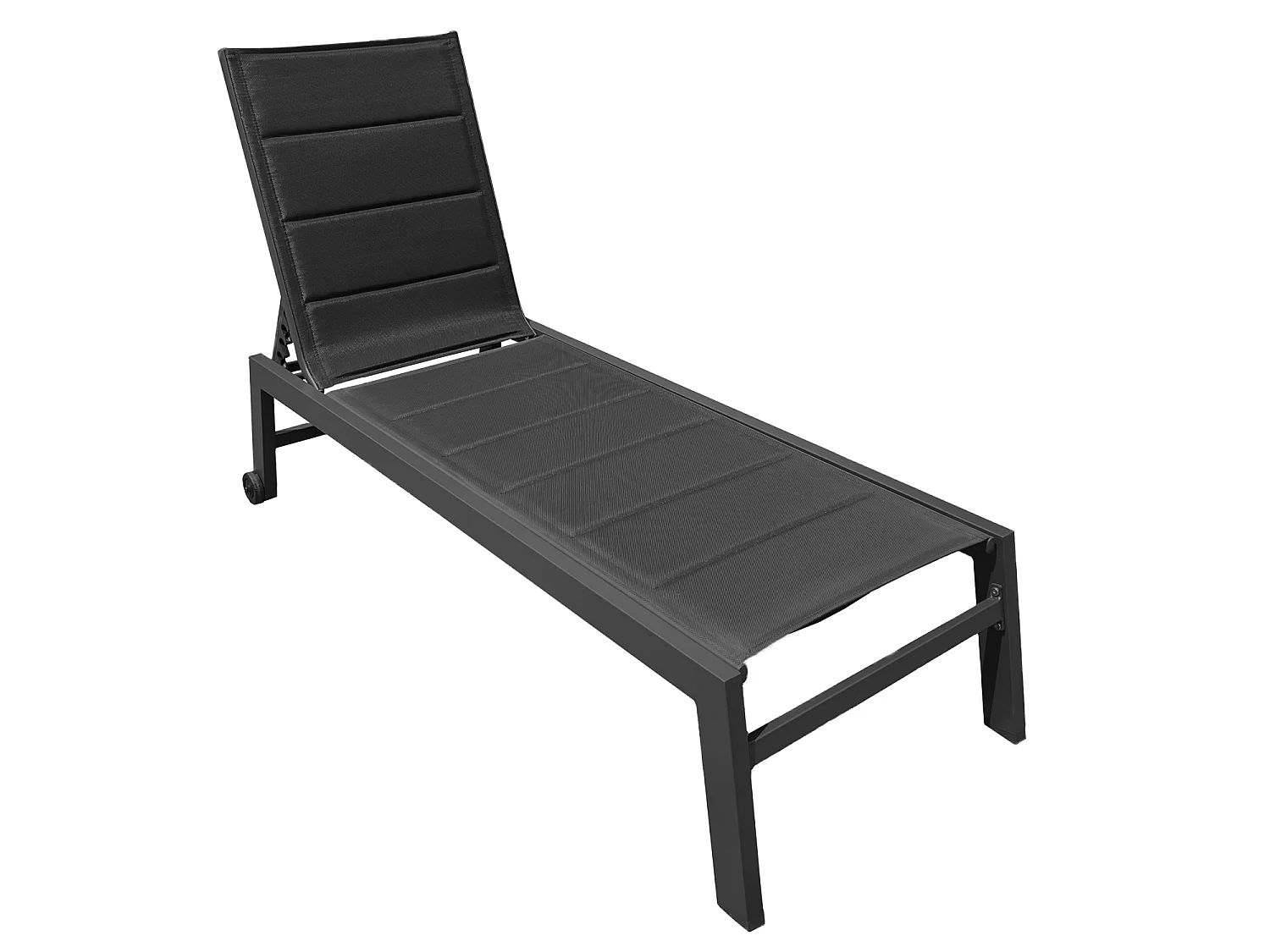 Lot de 2 bains de soleil BARBADOS en textilène noir - aluminium gris anthracite - HAPPY GARDEN