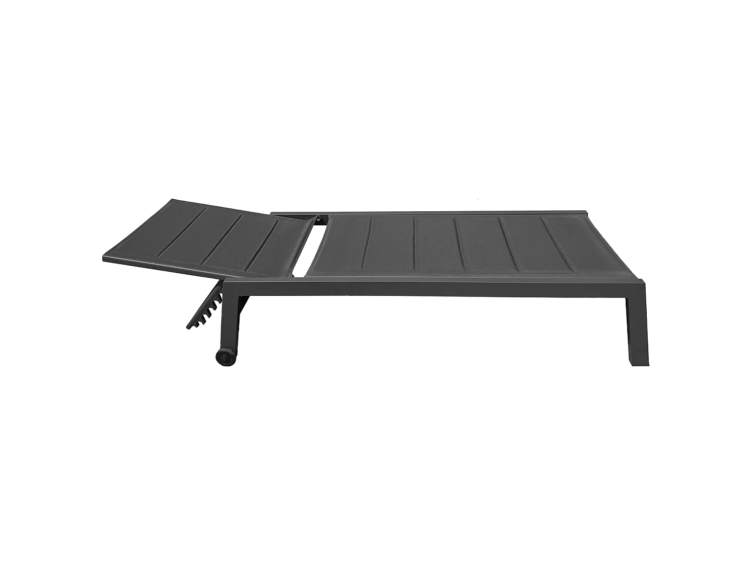 Lot de 2 bains de soleil BARBADOS en textilène noir - aluminium gris anthracite - HAPPY GARDEN