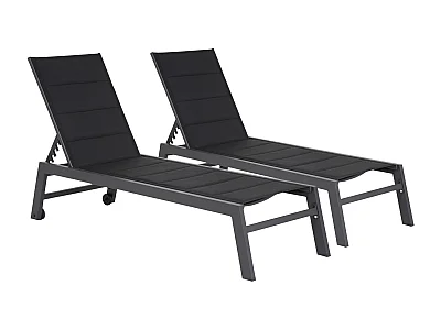 Lot de 2 bains de soleil BARBADOS en textilène noir - aluminium gris anthracite - HAPPY GARDEN