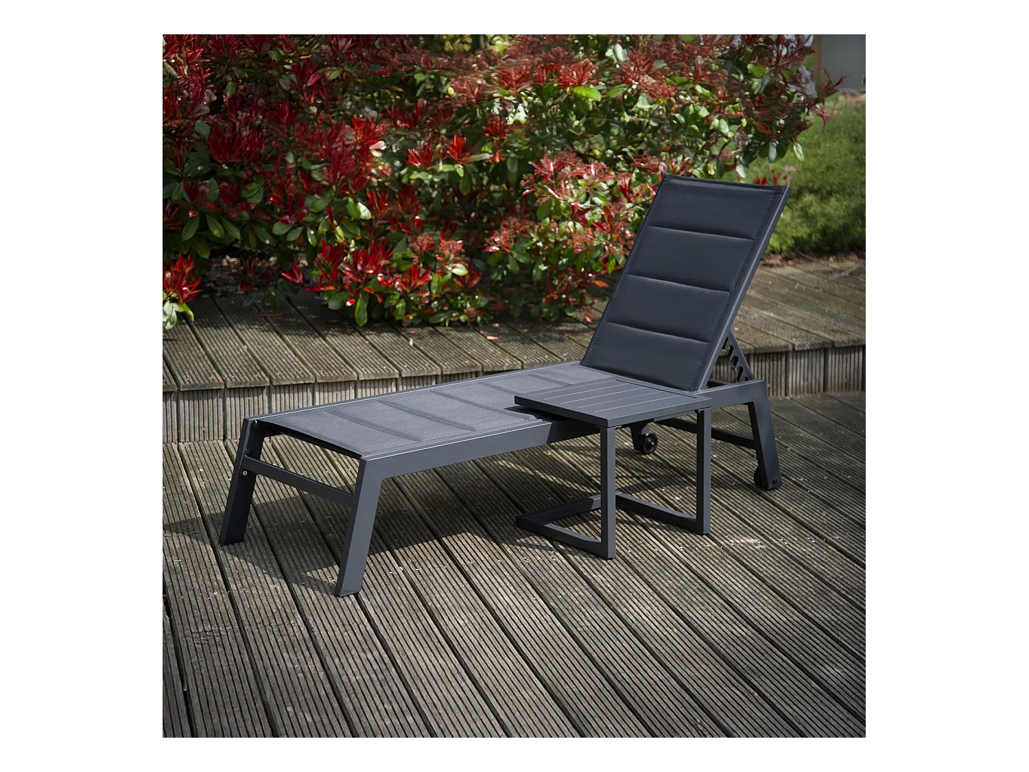 Set bain de soleil et table d'appoint BARBADOS en textilène gris - aluminium gris anthracite - HAPPY GARDEN