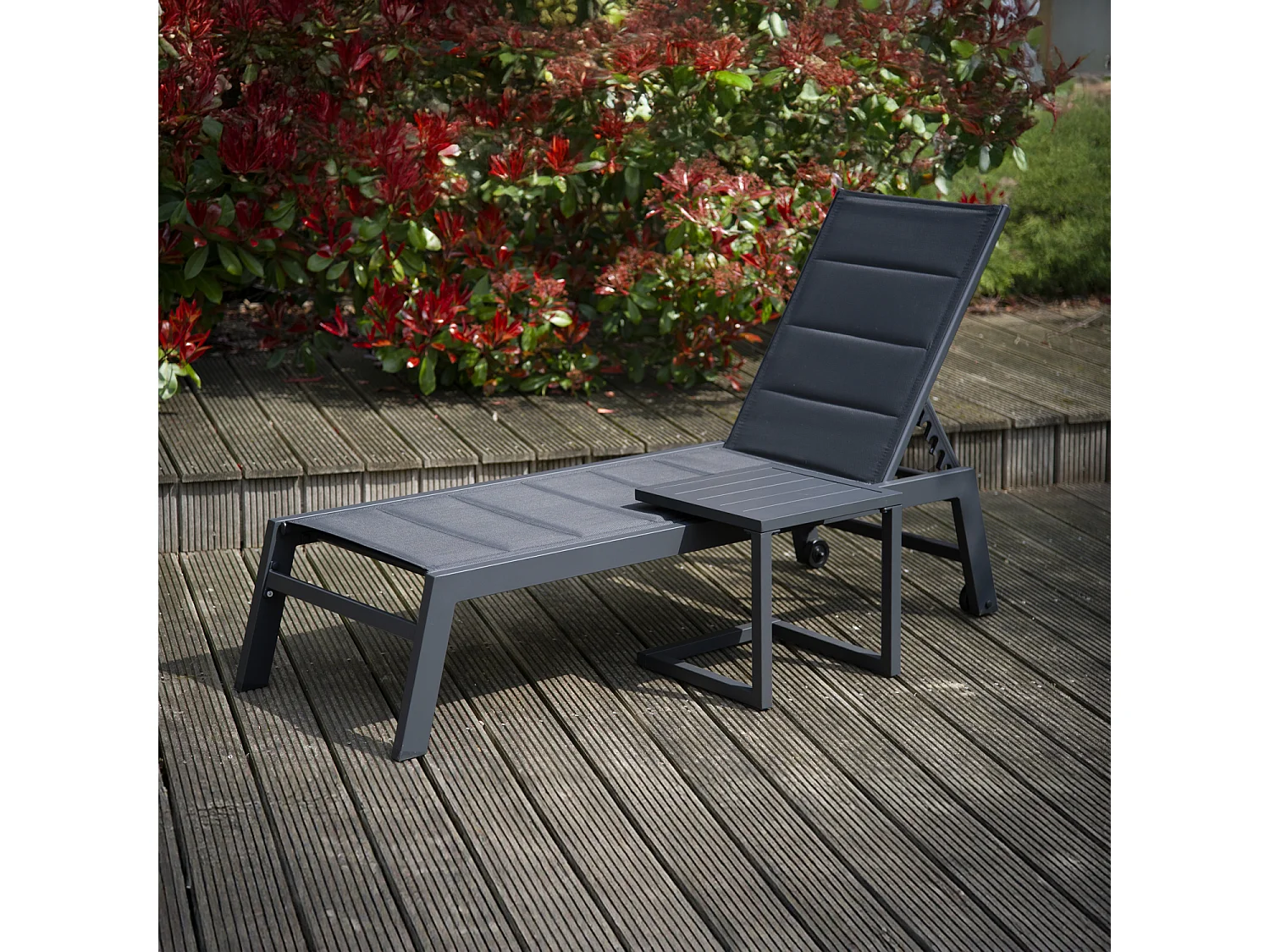 Set bain de soleil et table d'appoint BARBADOS en textilène gris - aluminium gris anthracite - HAPPY GARDEN