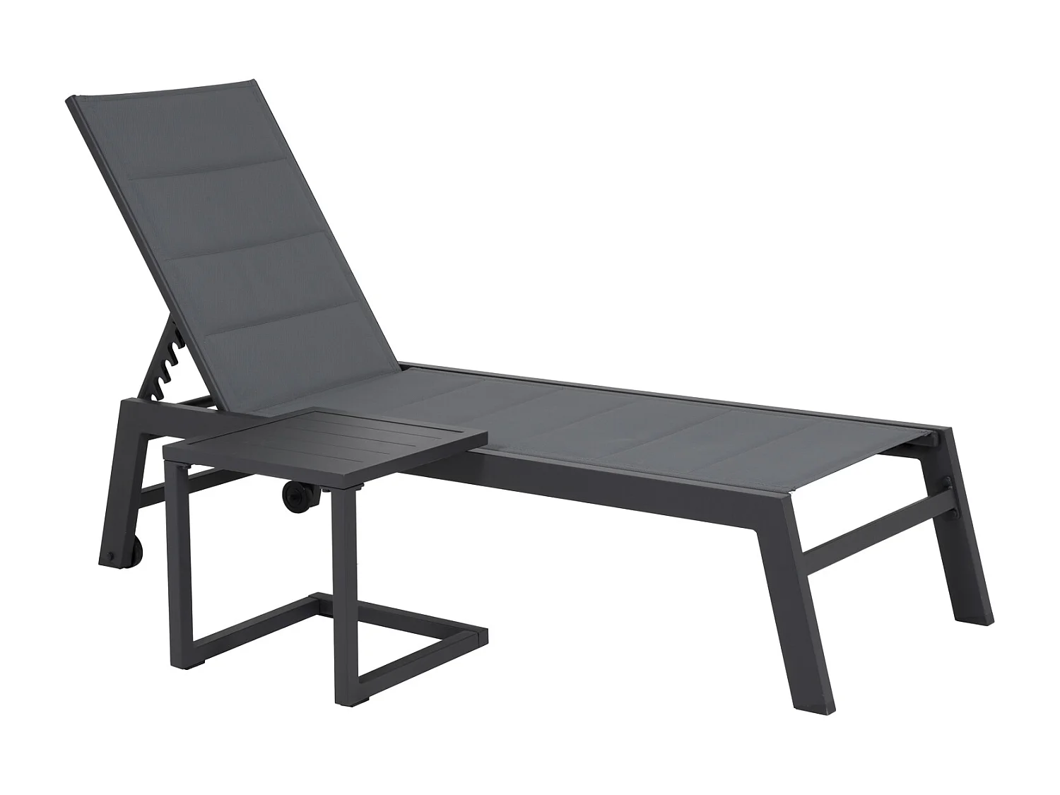 Set bain de soleil et table d'appoint BARBADOS en textilène gris - aluminium gris anthracite - HAPPY GARDEN