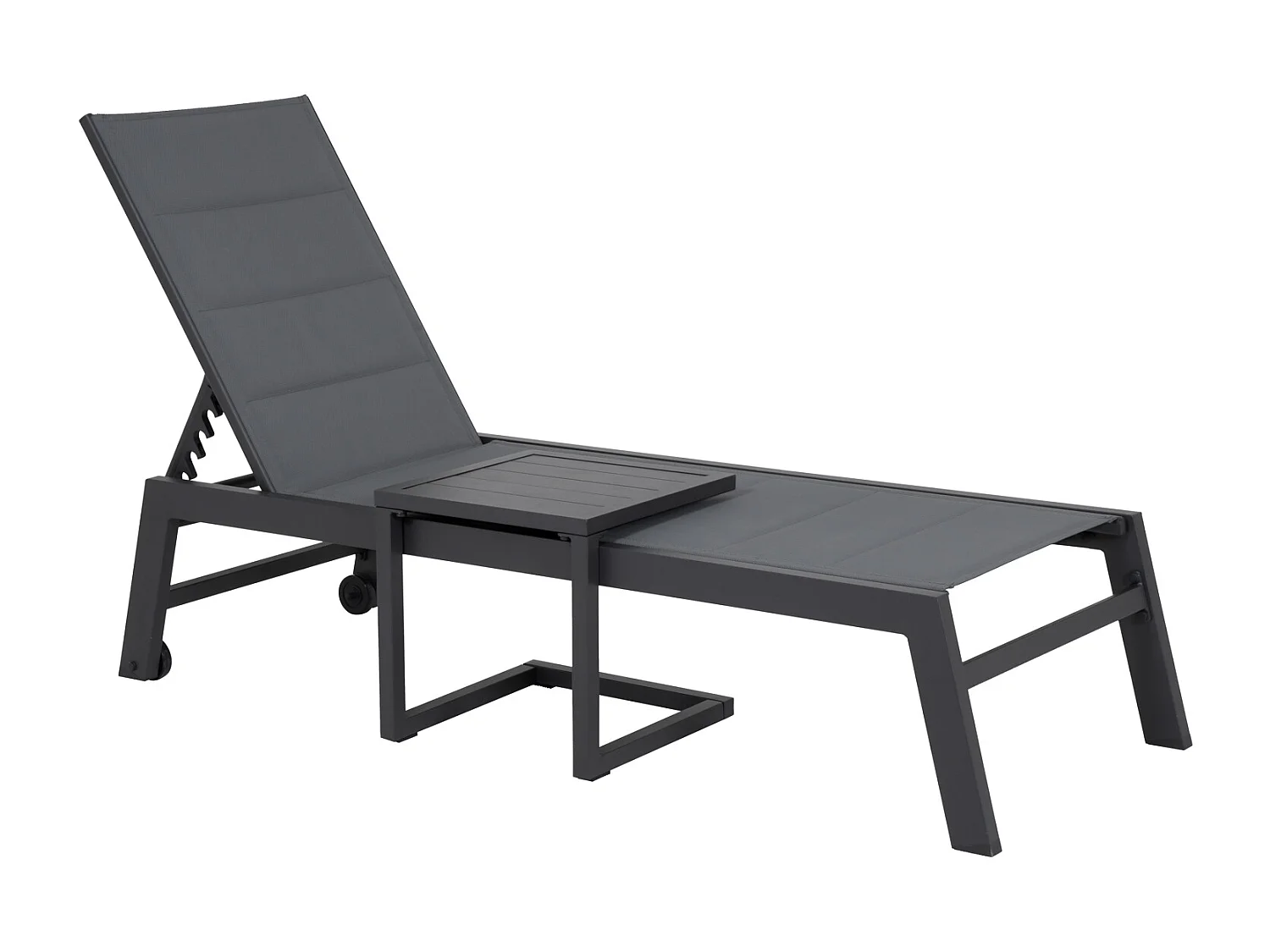 Set bain de soleil et table d'appoint BARBADOS en textilène gris - aluminium gris anthracite - HAPPY GARDEN