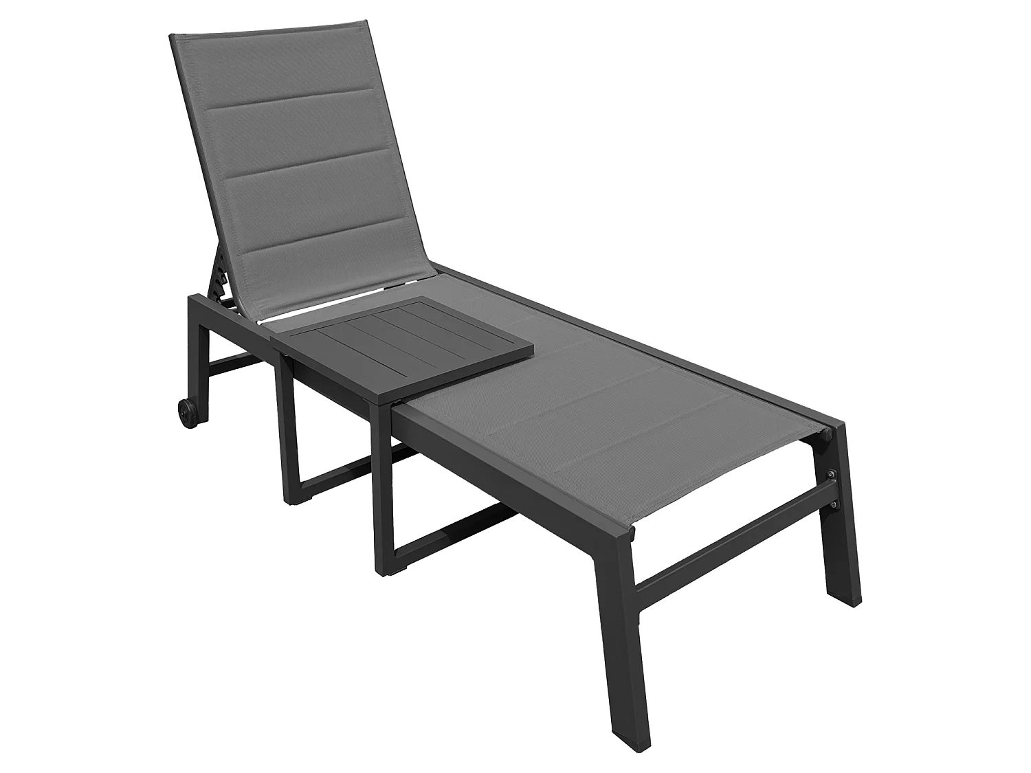 Set bain de soleil et table d'appoint BARBADOS en textilène gris - aluminium gris anthracite - HAPPY GARDEN