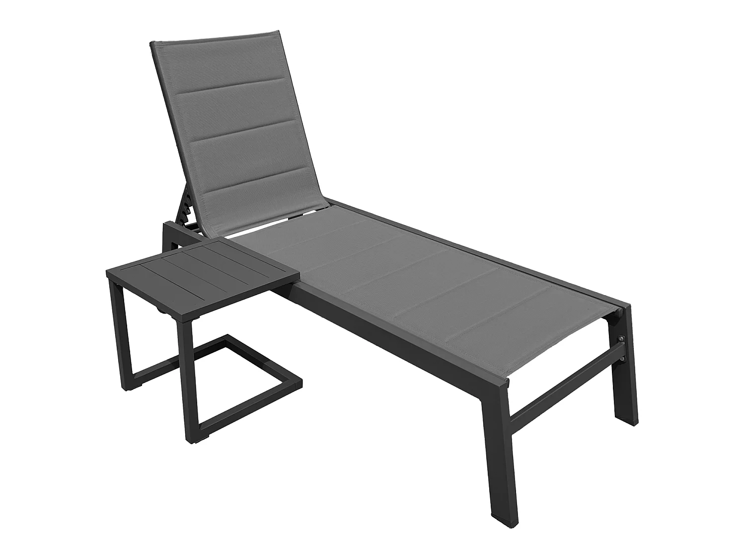Set bain de soleil et table d'appoint BARBADOS en textilène gris - aluminium gris anthracite - HAPPY GARDEN