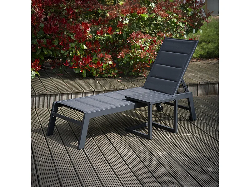 Set bain de soleil et table d'appoint BARBADOS en textilène gris - aluminium gris anthracite - HAPPY GARDEN