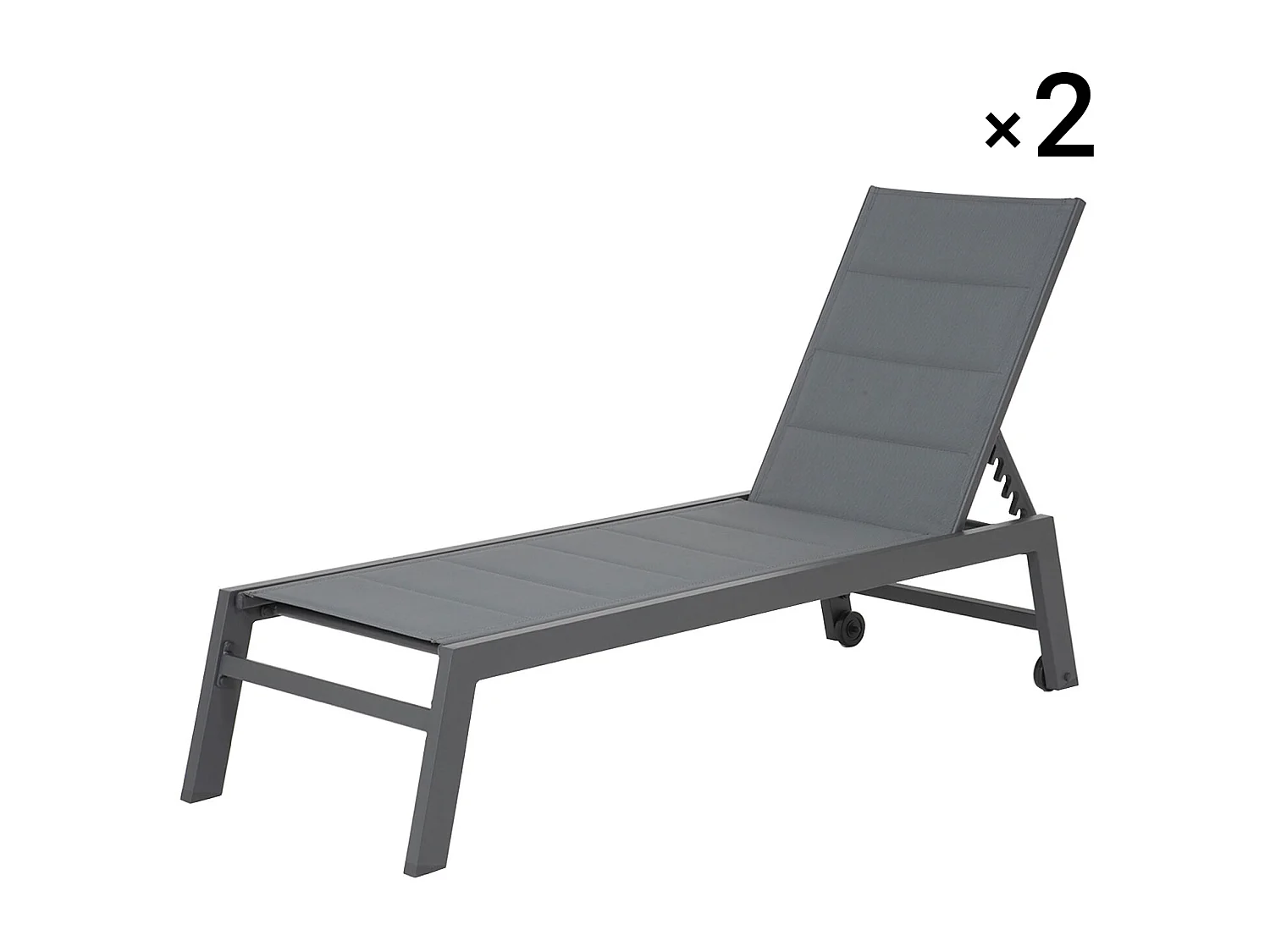 Conjunto de 2 espreguiçadeiras BARBADOS em textileno cinzento - antracite cinzento alumínio
