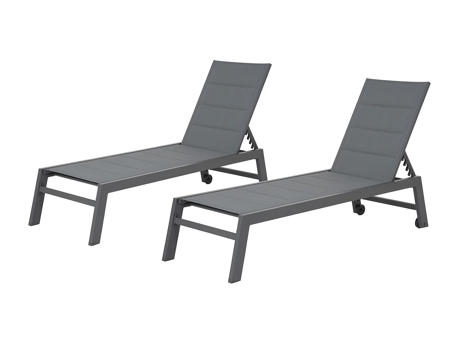 Conjunto de 2 espreguiçadeiras BARBADOS em textileno cinzento - antracite cinzento alumínio