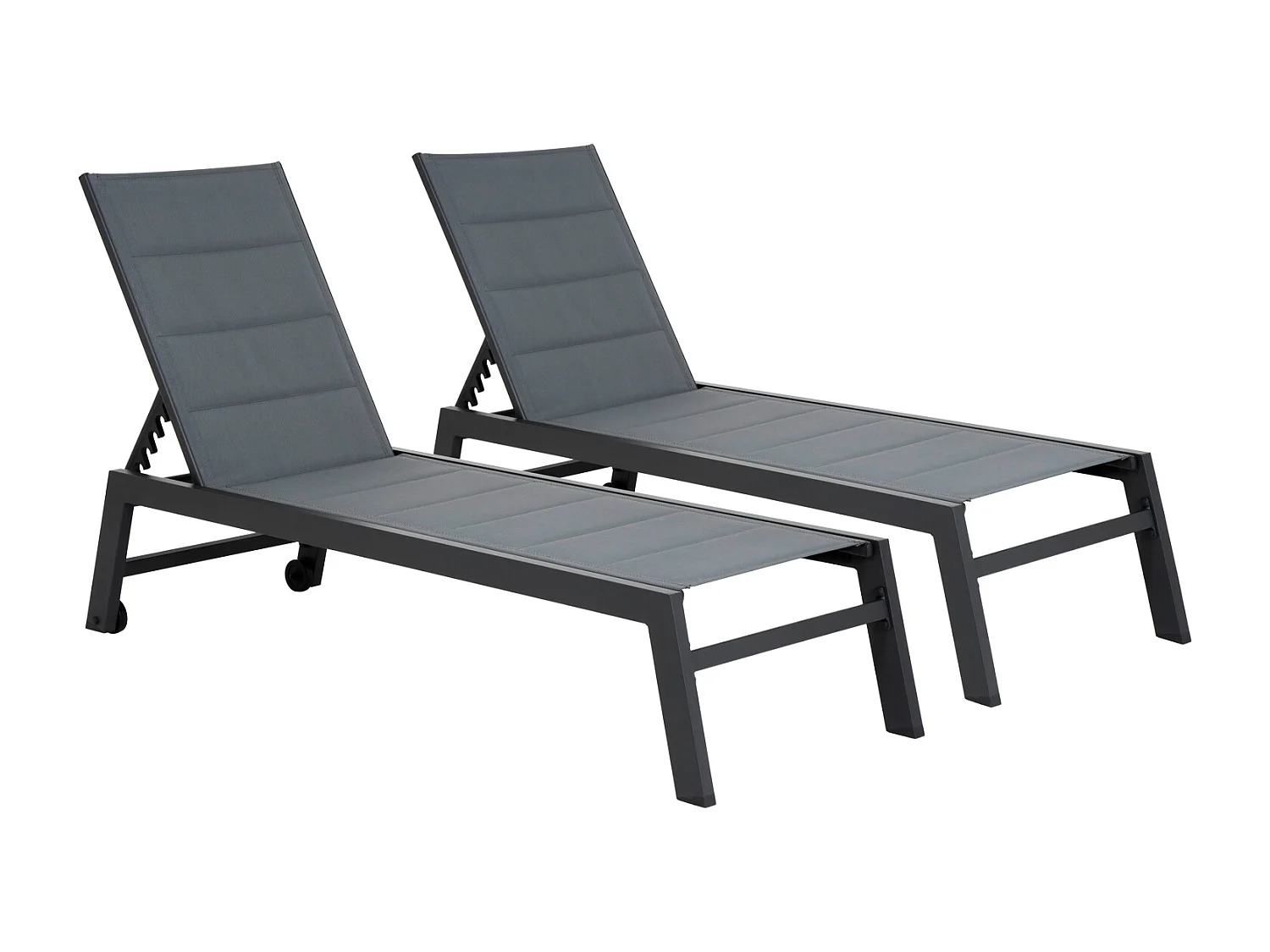 Lot de 2 bains de soleil BARBADOS en textilène gris - aluminium gris anthracite - HAPPY GARDEN
