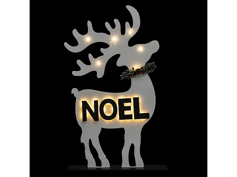 Renne & Noël en bois Lumineux 25 LED Blanc chaud H 50 cm