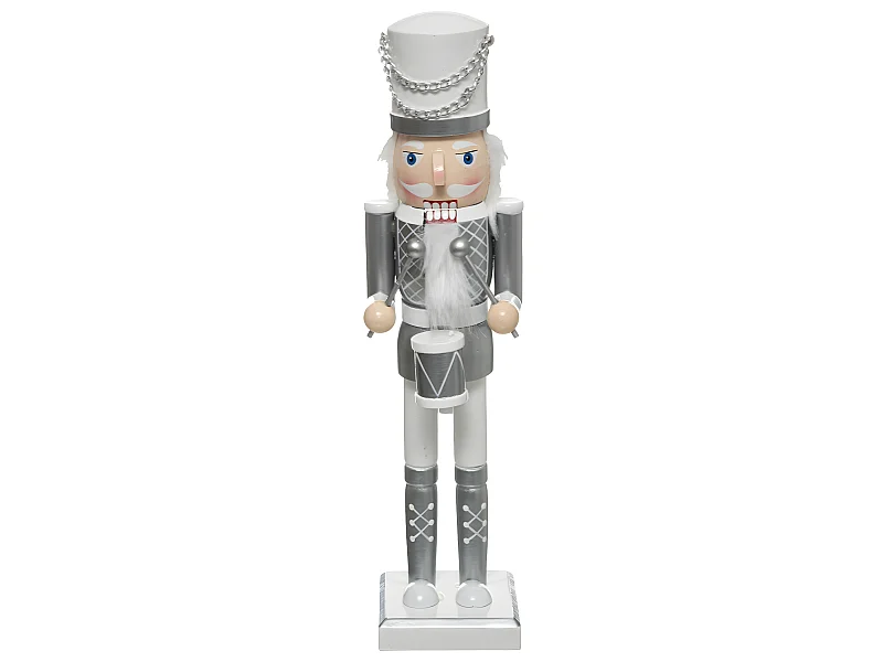 Déco de Noël Figurine Casse Noisette en Bois Blanc et Argent H 38 cm