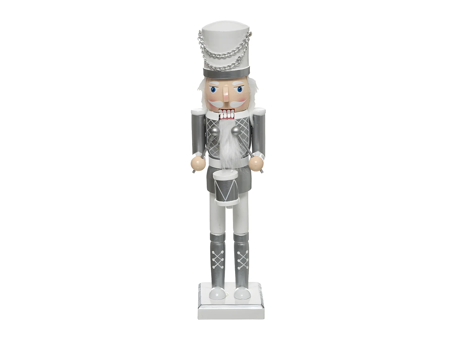 Déco de Noël Figurine Casse Noisette en Bois Blanc et Argent H 38 cm