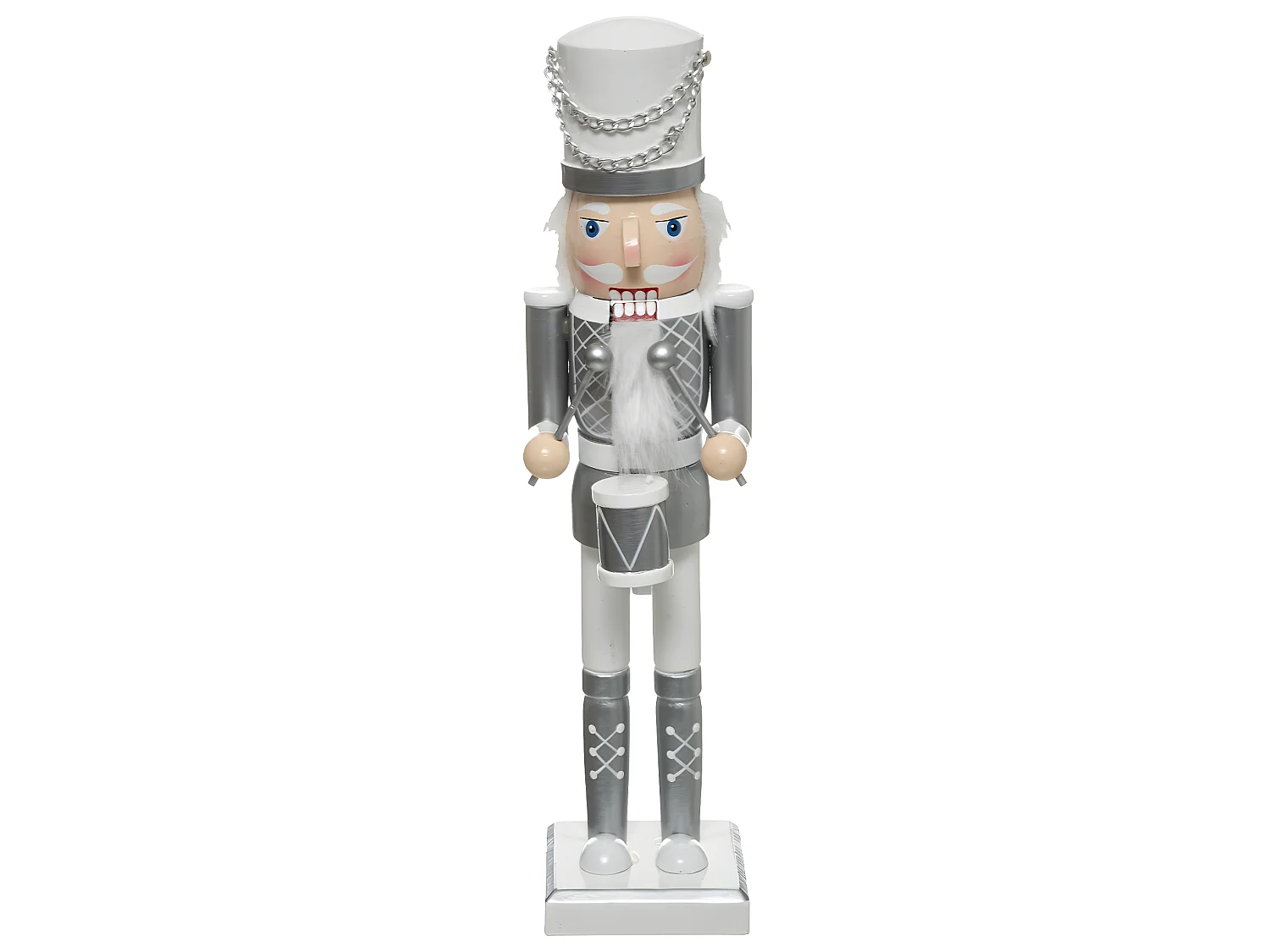 Déco de Noël Figurine Casse Noisette en Bois Blanc et Argent H 38 cm