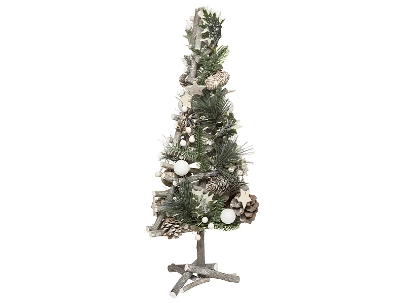 Sapin en bois avec déco nature Branches Pommes de pin et Etoiles H 55 cm