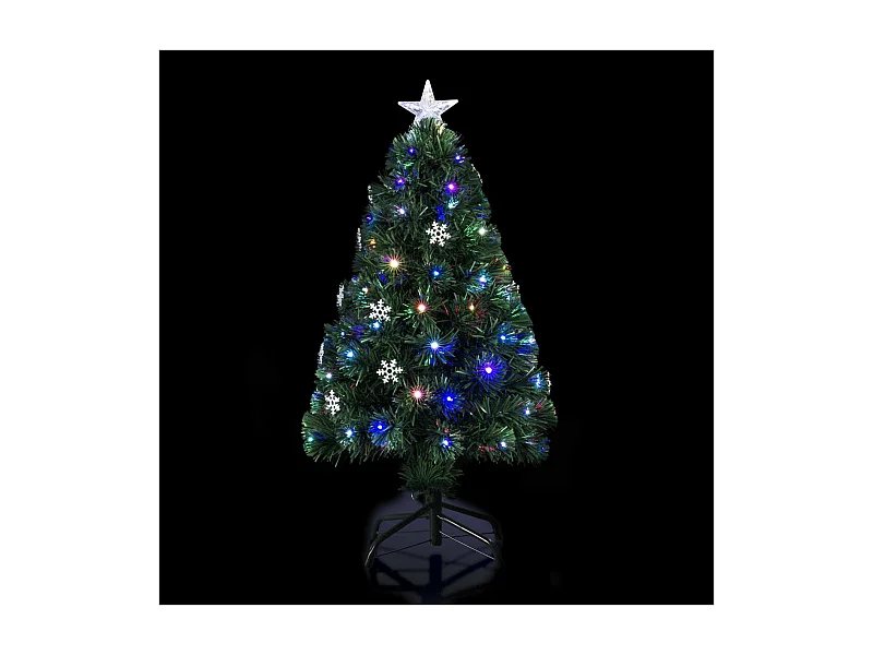 Arbre de Noël lumineux Sapin Artificiel Fibre Optique + 18 Flocons + 136 Lampes LED H 120 cm