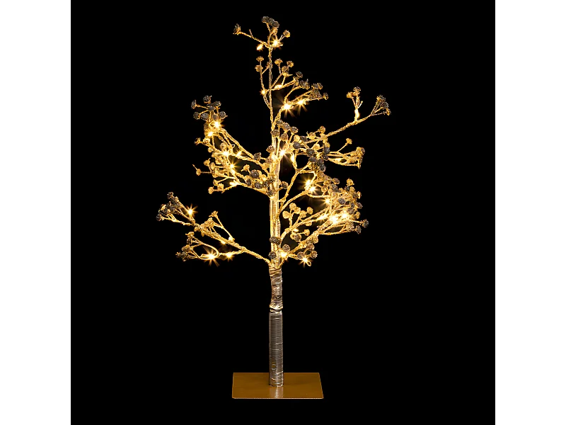 Déco de Noël Arbre lumineux Bouquet doré 48 LED Blanc chaud H 50 cm
