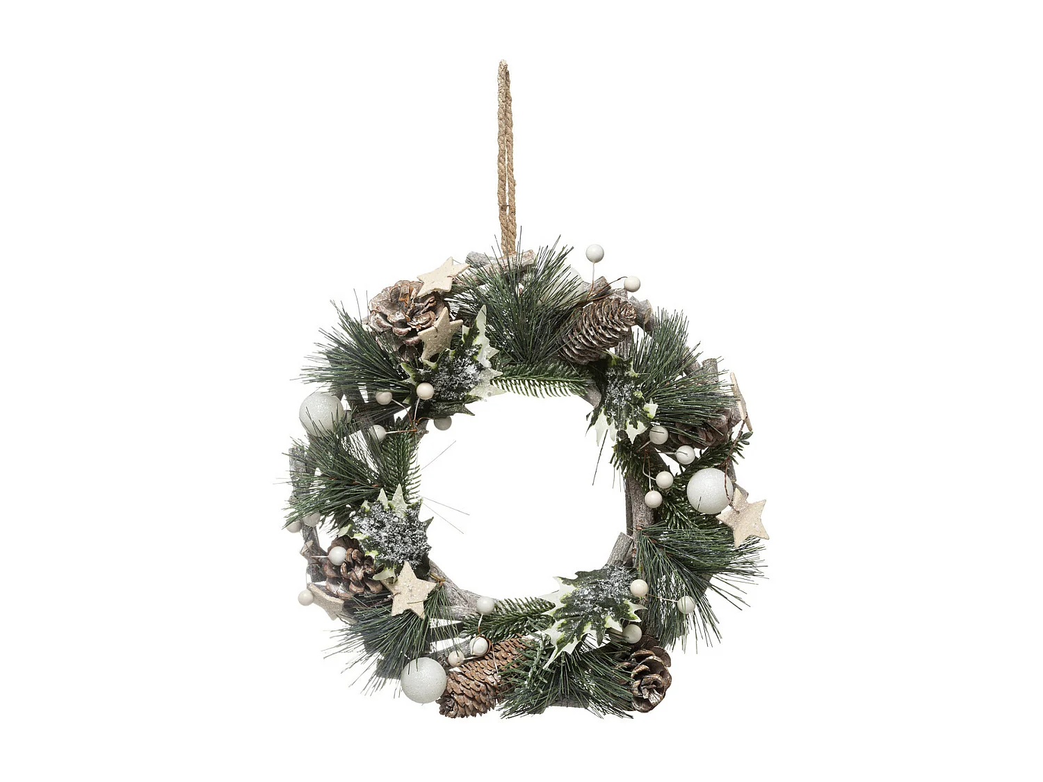 Couronne de  Noël en Bois avec Branches et Déco Cocon Nature D 32 cm