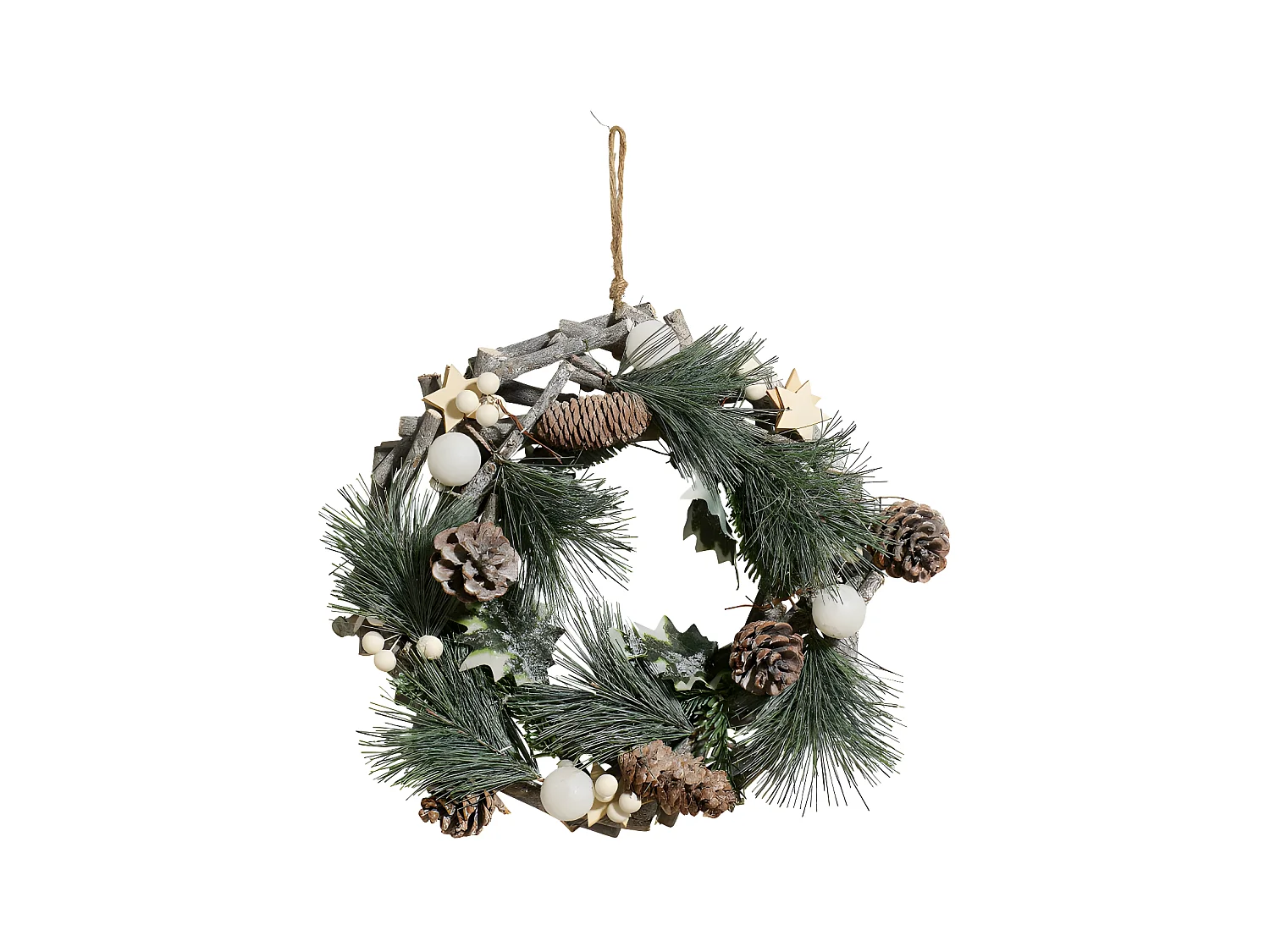 Couronne de  Noël en Bois avec Branches et Déco Cocon Nature D 32 cm