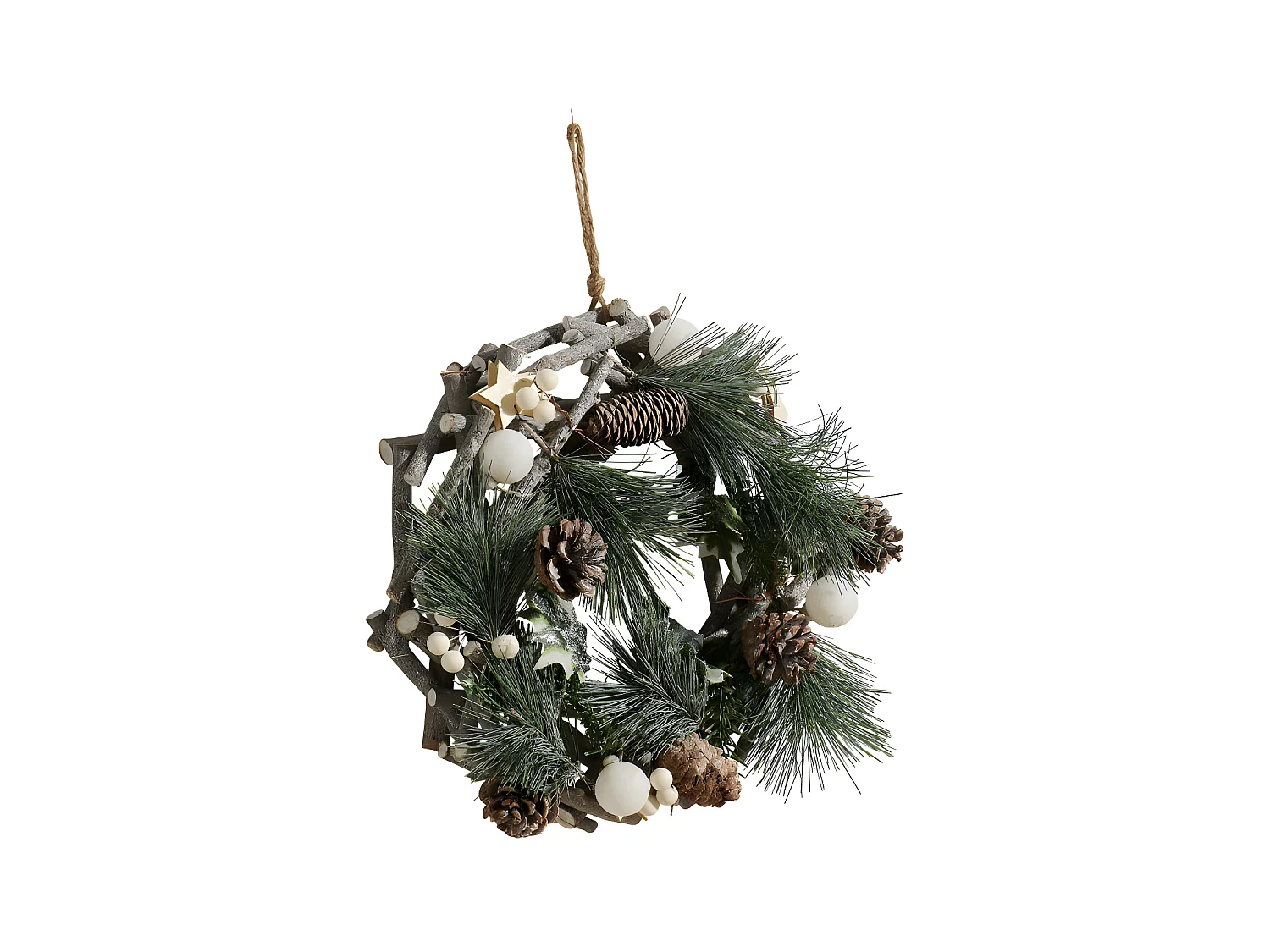 Couronne de  Noël en Bois avec Branches et Déco Cocon Nature D 32 cm