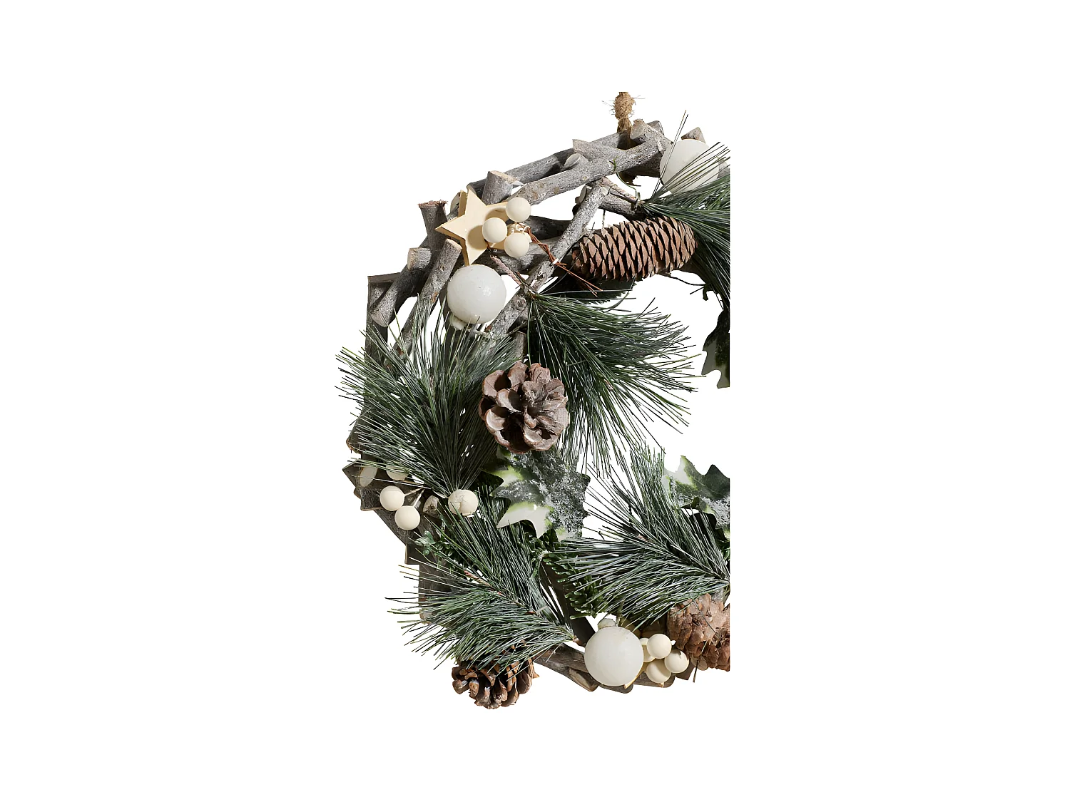 Couronne de  Noël en Bois avec Branches et Déco Cocon Nature D 32 cm