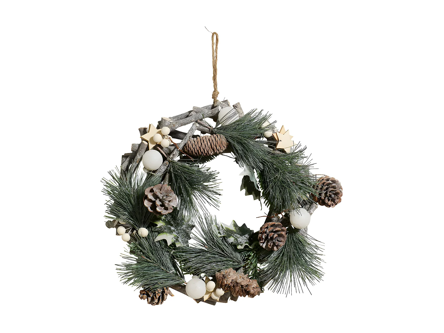Couronne de  Noël en Bois avec Branches et Déco Cocon Nature D 32 cm