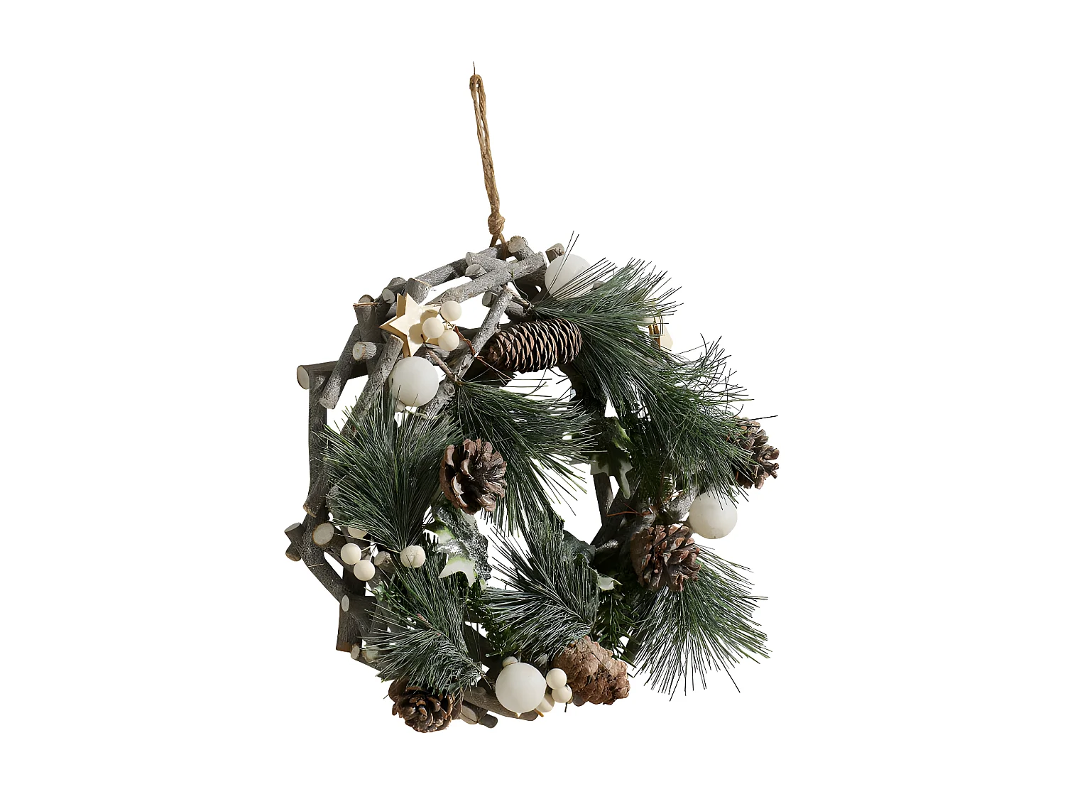Couronne de  Noël en Bois avec Branches et Déco Cocon Nature D 32 cm