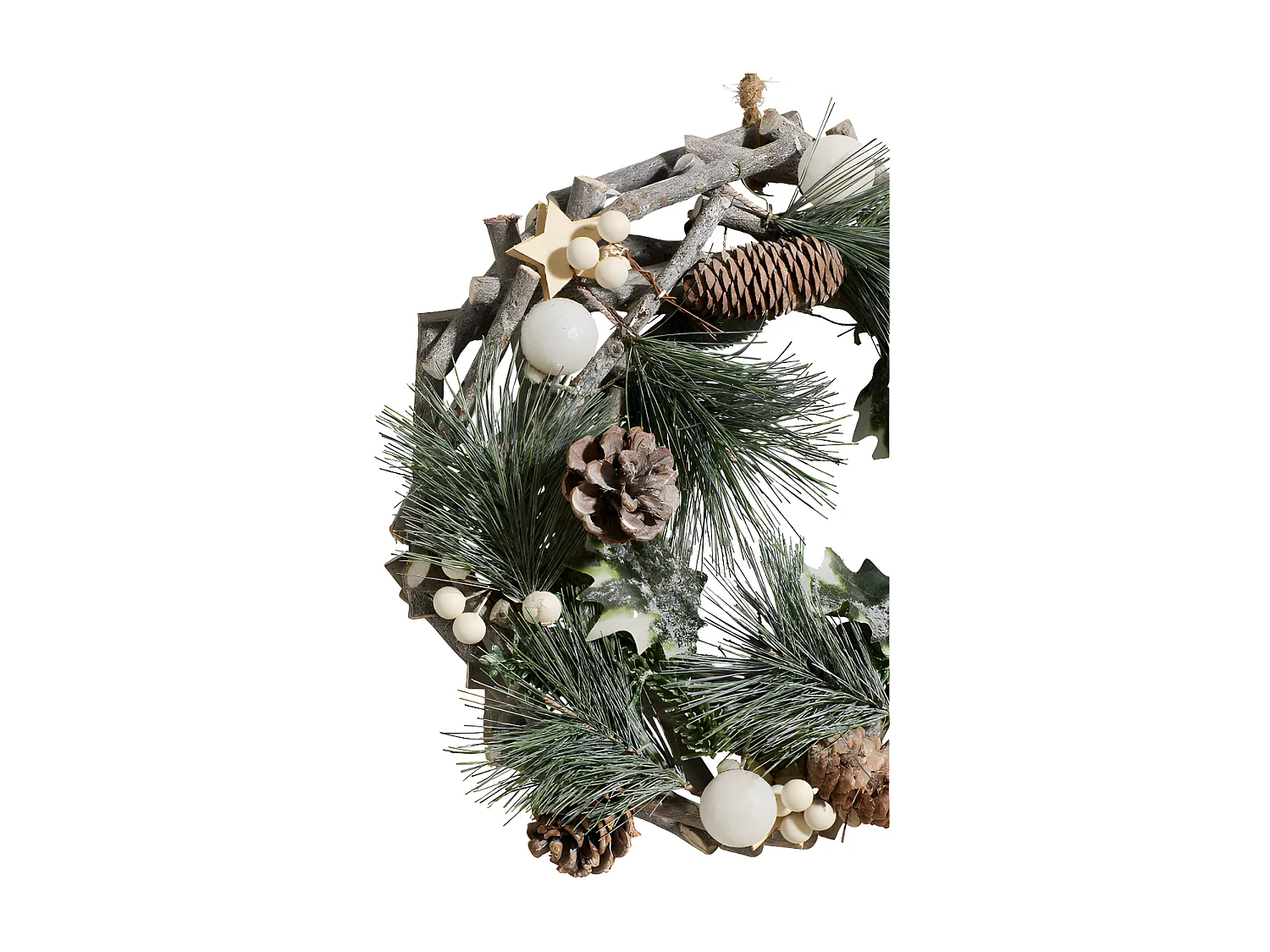 Couronne de  Noël en Bois avec Branches et Déco Cocon Nature D 32 cm