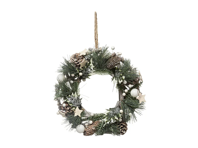 Couronne de  Noël en Bois avec Branches et Déco Cocon Nature D 32 cm