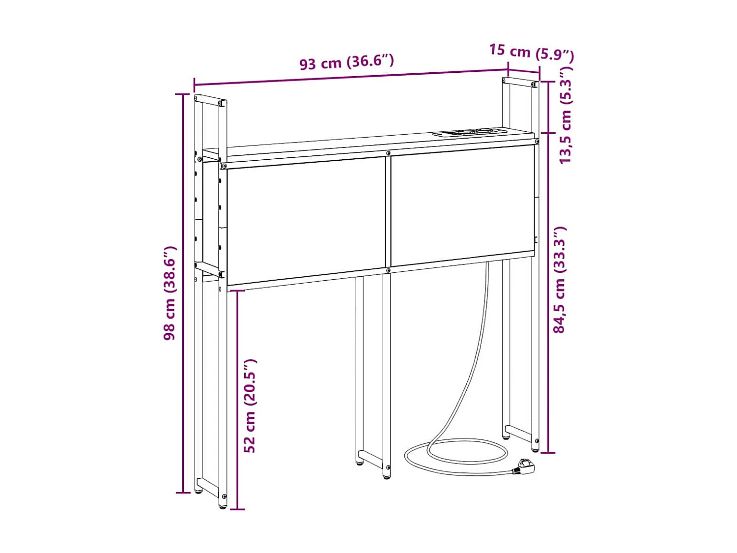 Mueble cabecero | Cabezal de cama | Cabecero de Almacenamiento con Estación de Carga Marrón roble