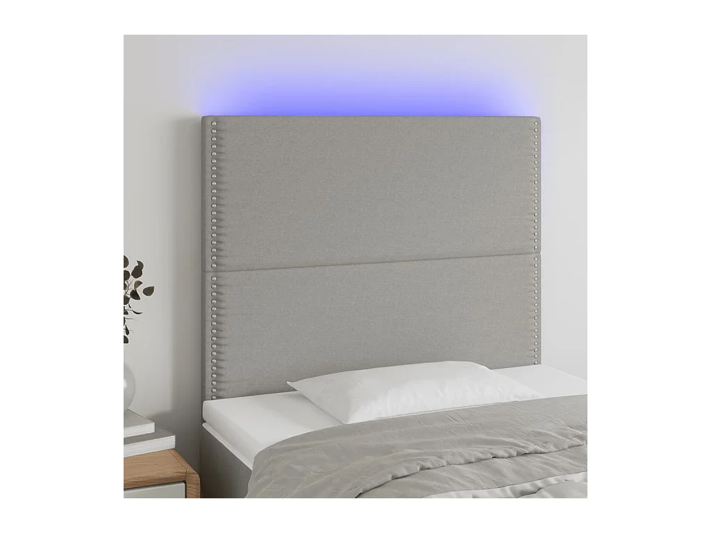 Cabecero | Cabezal de Cama | Mueble cabecero con luces LED tela gris claro 90x5x118/128 cm