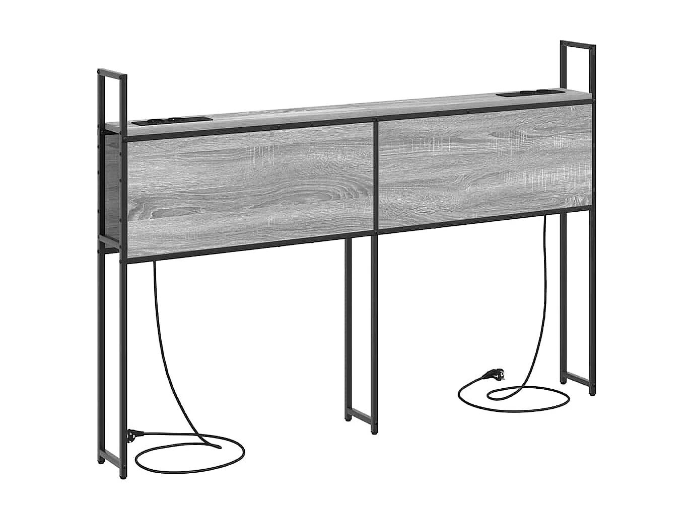 Mueble cabecero | Cabezal de cama | Cabecero de Almacenamiento con Estación de Carga Gris sonoma