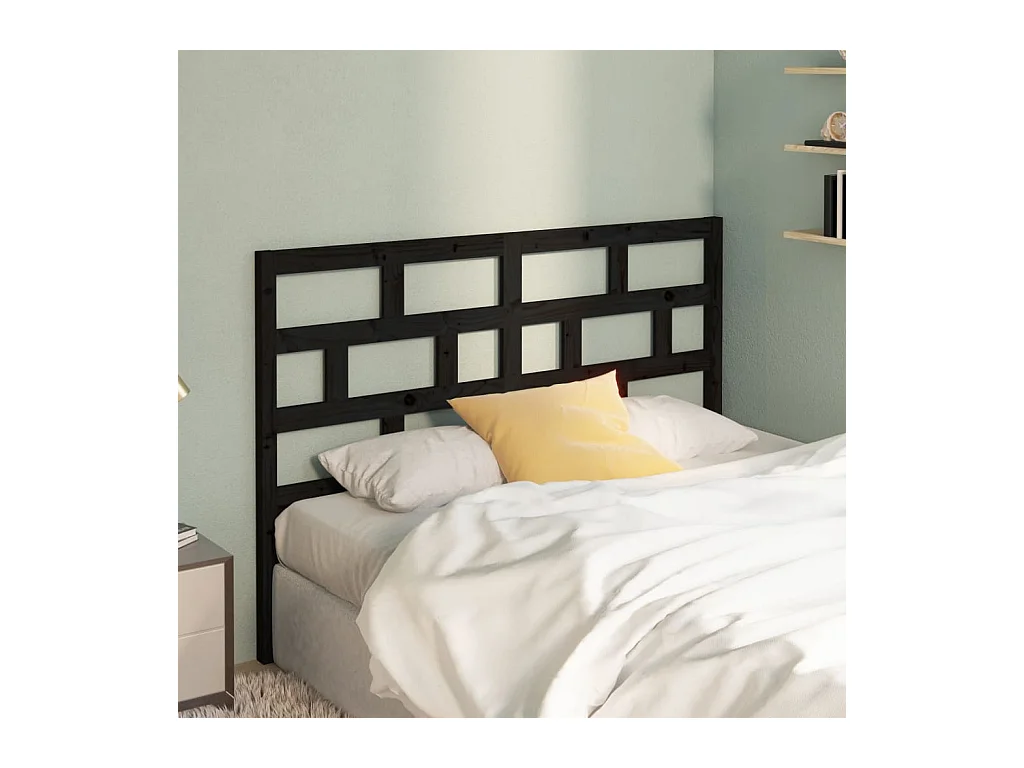Tête de Lit | Panneau de tête pour lit Moderne Noir 166x4x100 cm Bois massif de pin