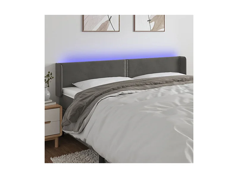 Cabecero | Cabezal de Cama | Mueble cabecero con LED de terciopelo gris oscuro 183x16x78/88 cm