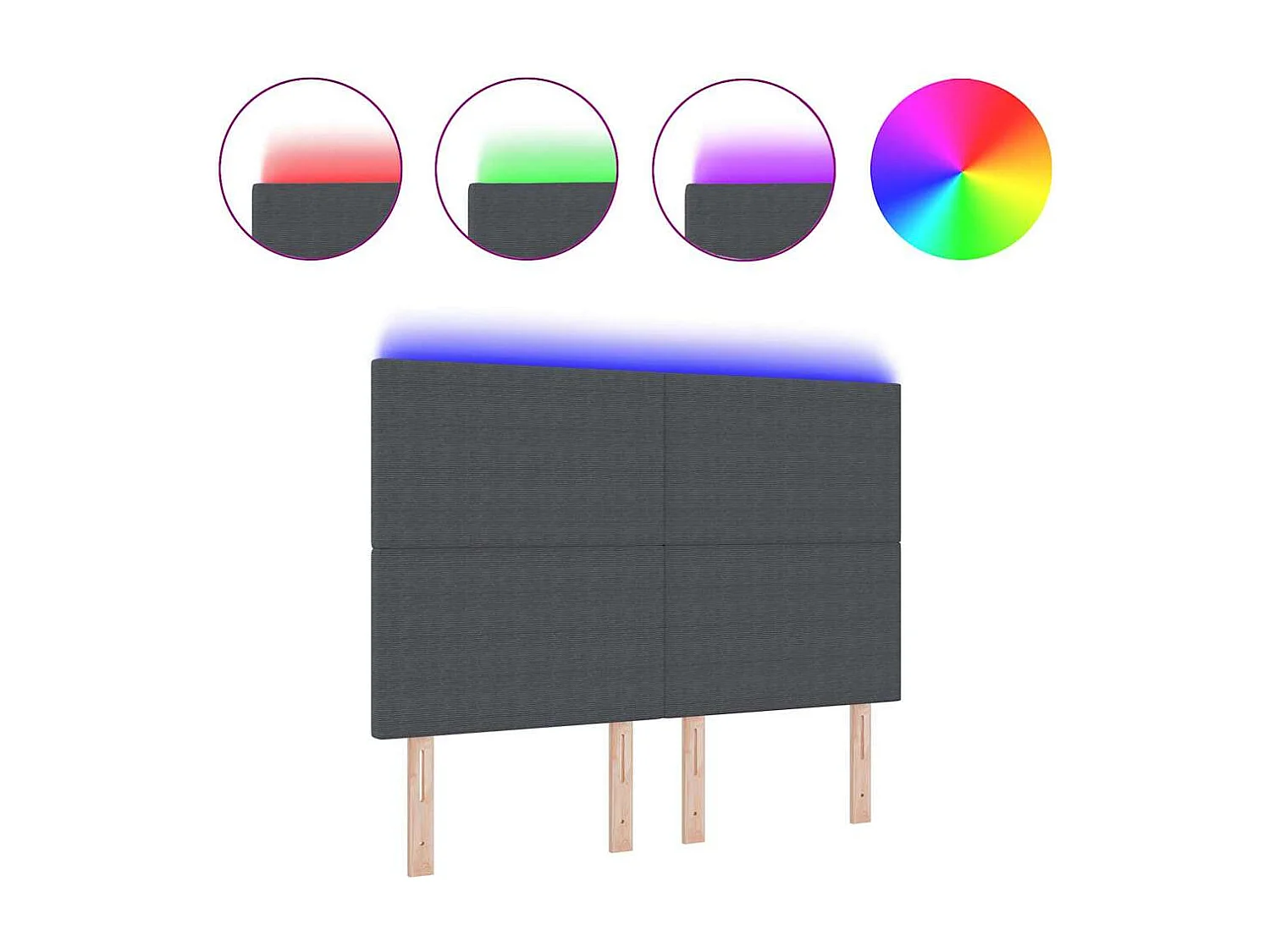 Tête de Lit | Panneau de tête pour lit Moderne LED avec des lumières à LED Gris foncé 160 cm tissu