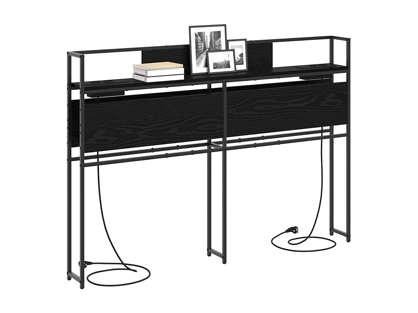 Mueble cabecero con almacenamiento | Cabecera de almacenamiento con estante Roble negro 120 cm