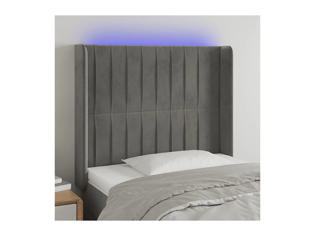 Cabecero | Cabezal de Cama | Mueble cabecero con LED de terciopelo gris claro 83x16x118/128 cm